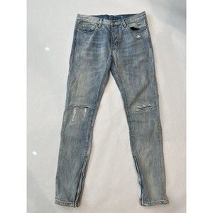 Men's Mnml Jeans Size W31 Blue Ankle Zip Skinny Button Fly Ripped